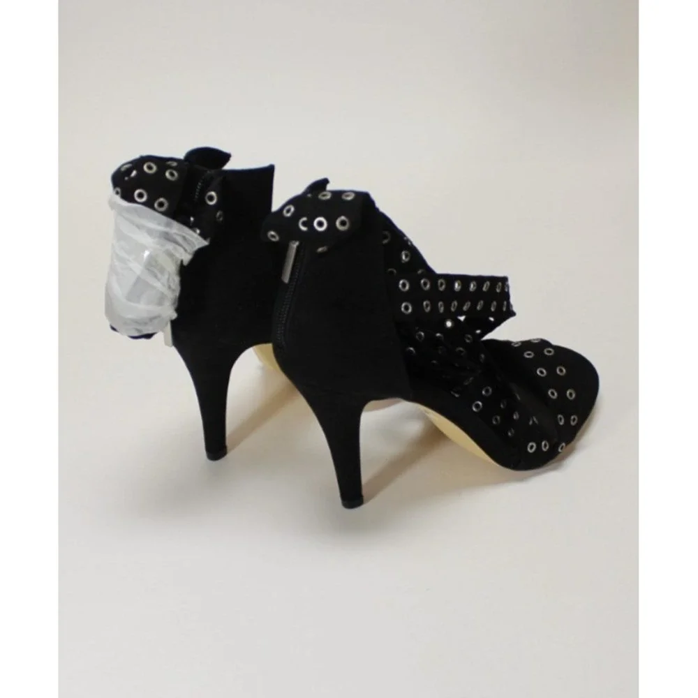 Torrid Black Grommet Strap Heels Size 9 | Suede Zip Back Lace Up Whimsigoth